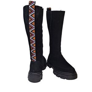 Farm Rio Women's Tall Boots Size 6 Black Faux Suede